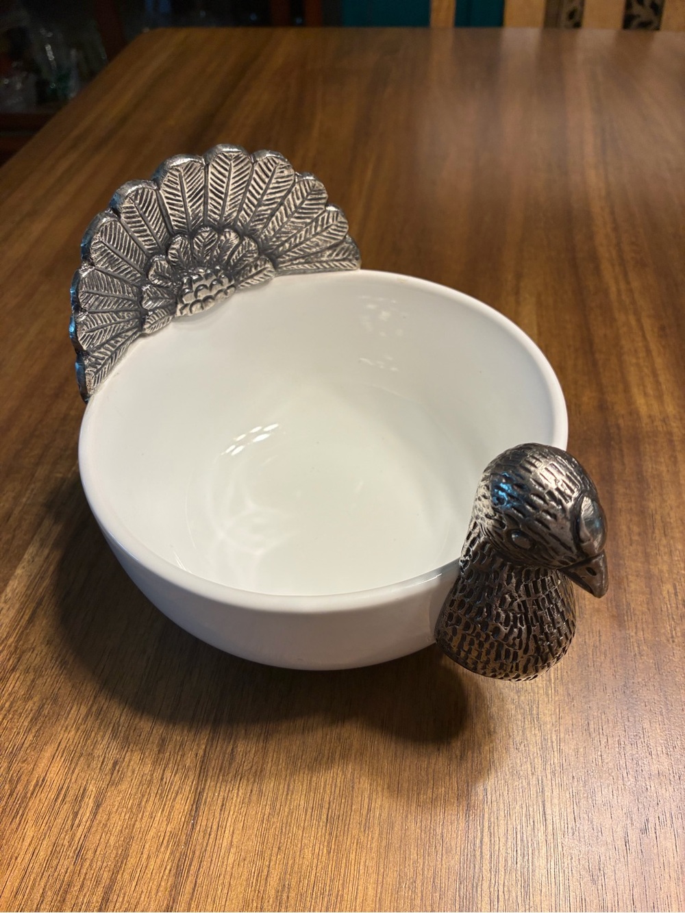 Vintage Pier 1 Ceramic Turkey Serving Bowl with Silver-Tone Accents